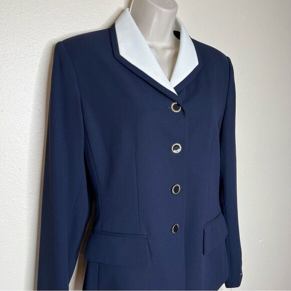 NWT Le Suit Navy Ivory Lapel Blazer Jacket Button Front Fully Lined Women Size 6 - Picture 2 of 15
